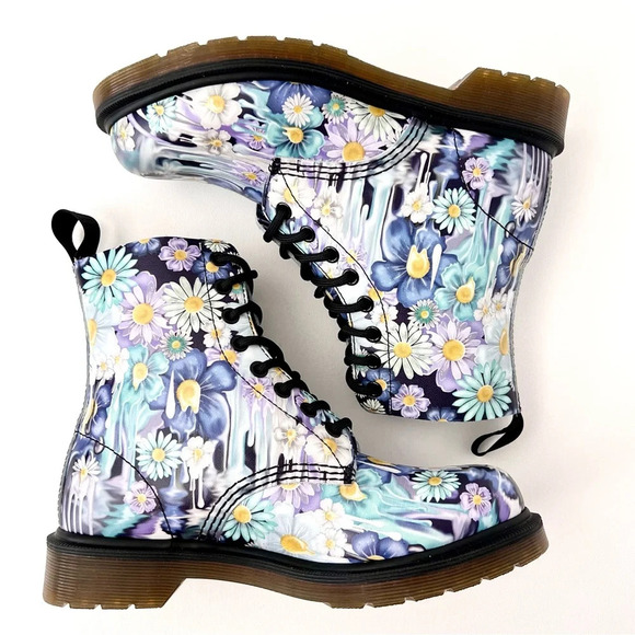 DR. MARTENS | Pascal Paint Slick Backhand Purple White Floral Drip Boots US 7 - Picture 4 of 13